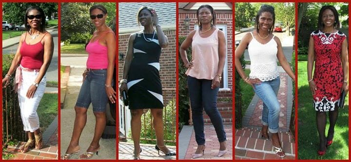 Six women showcase diverse fashion styles, featuring casual, elegant, and formal outfits against various outdoor backgrounds.