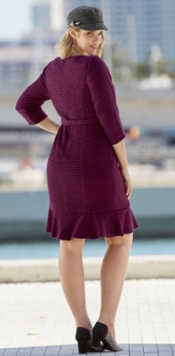 Back view of woman wearing houndstooth dress