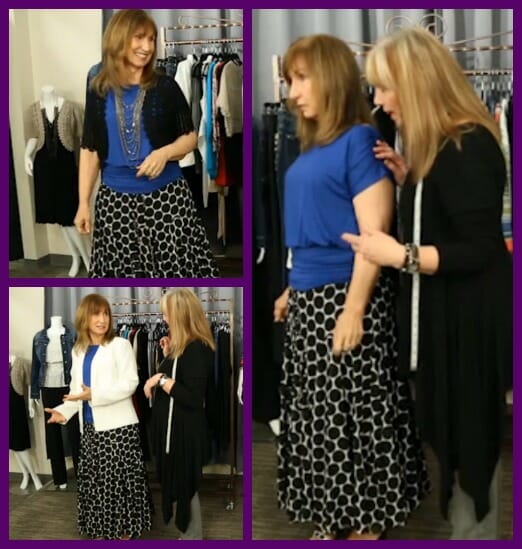 cobalt blue top Back & white skirt, cobalt blue top, flattering style