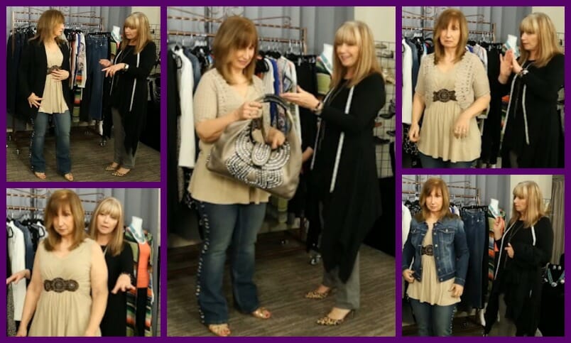 Tunic, embellished jeans, studded hobo handbag