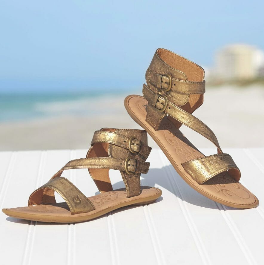 Gold leather metallic gladiators