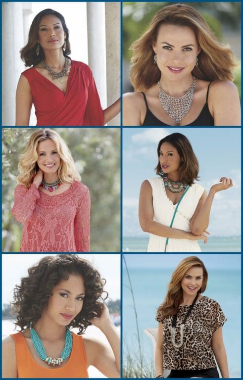 Several women wearing different necklaces