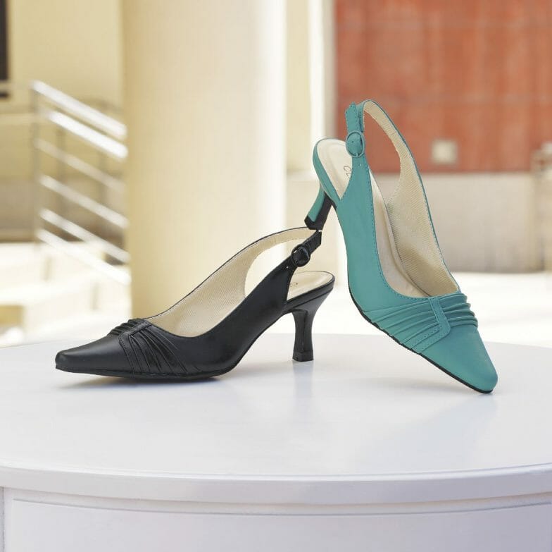 opt for close-toed shoes while you're at work Slingbacks in aqua or black
