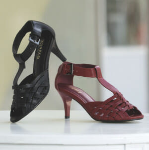 T-strap heels in black or brown
