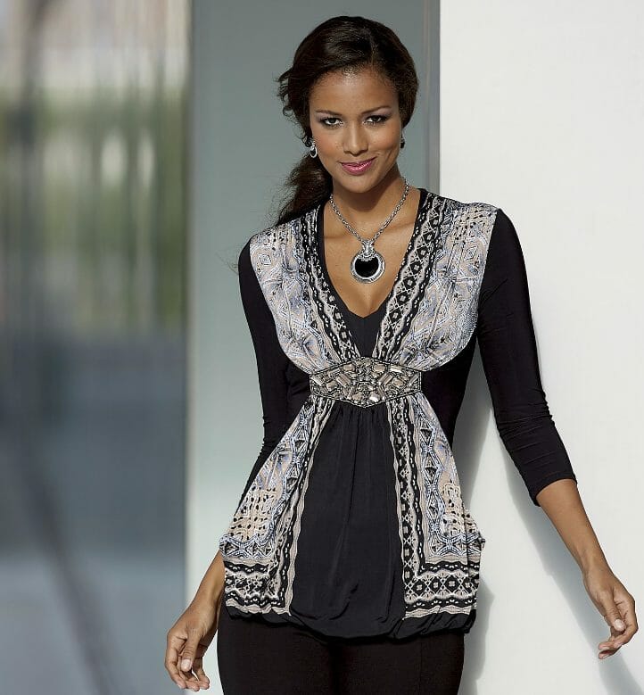 empire wait black & printed top 