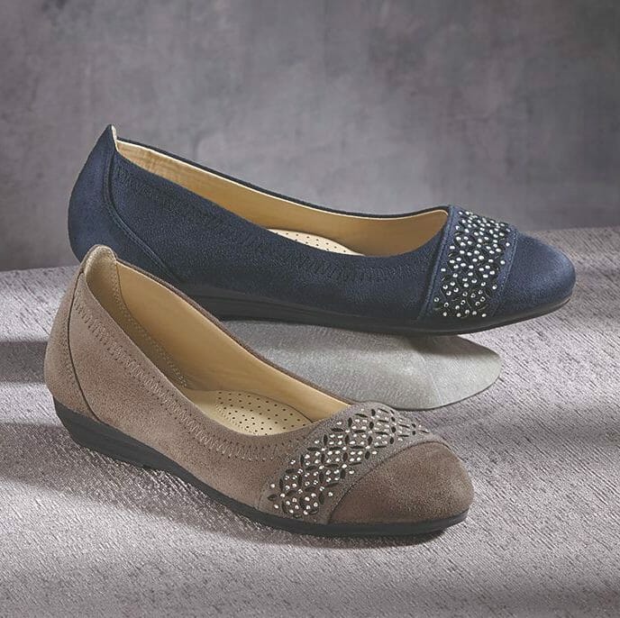 Brown or blue beaded flats