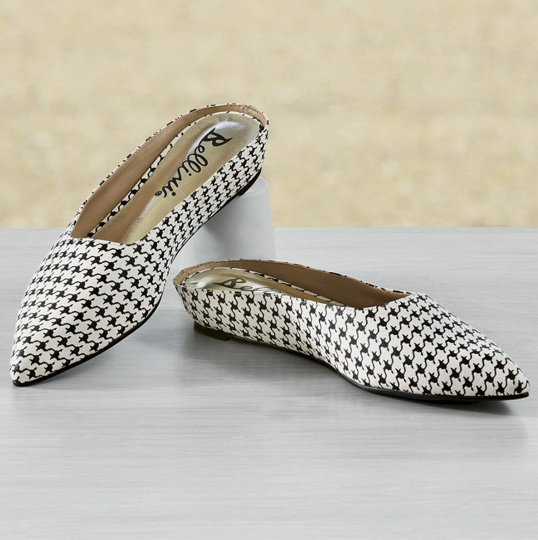 Black and white herringbone pattern mule
