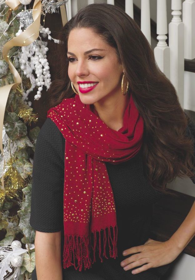 woman wearing red scarf