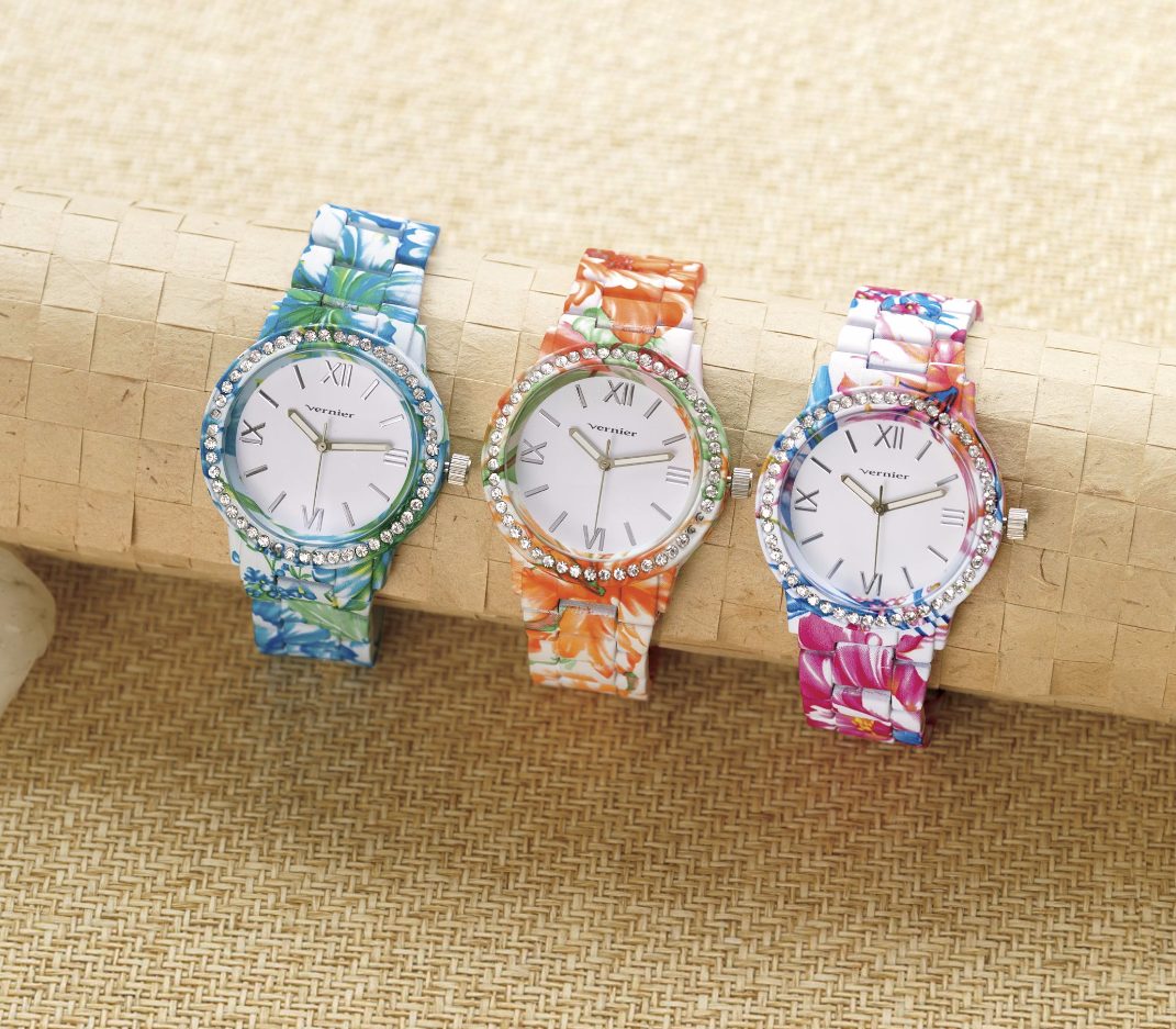 Crystal Floral Print Watch