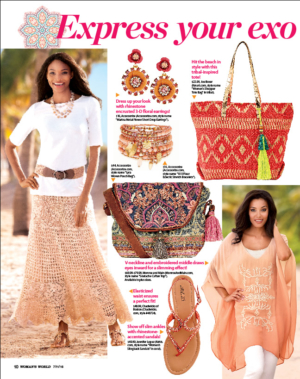 Women shown in various clothing styles and accessories