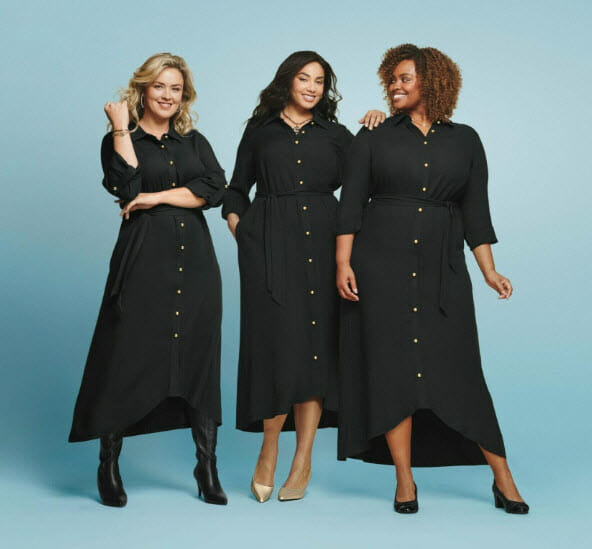 3 Plus Size Women in Black Dresses