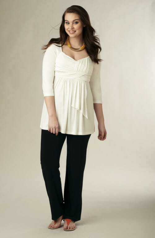 Empire waist tops that begin just under your bust are also recommended for curvier women.