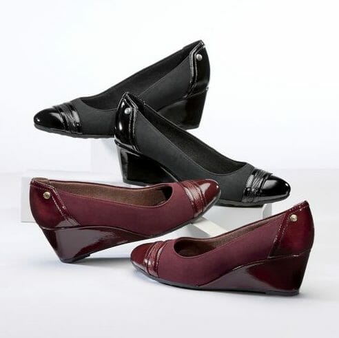Patent toe and heel makes you shine coming or going.