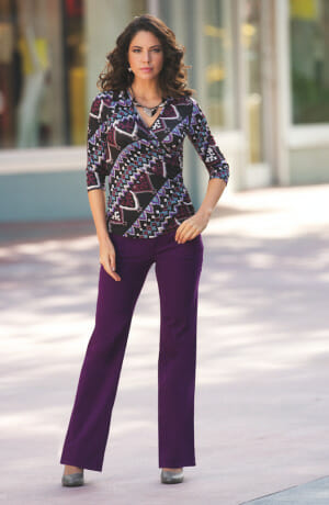 Pairing a patterned piece of clothing with a solid-colored item will help to tone a crazy pattern down a bit. 