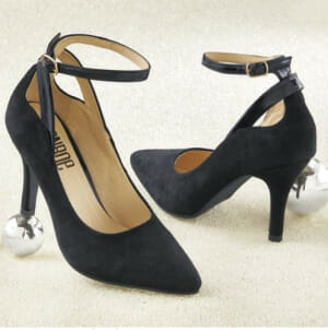 Black suede pumps with ankle strap