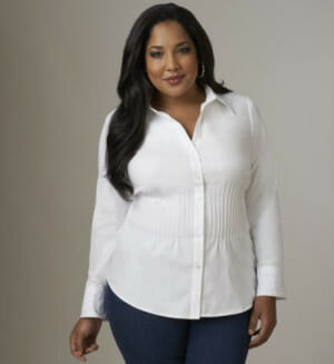 A simple white button-up blouse is a must in any woman's wardrobe.