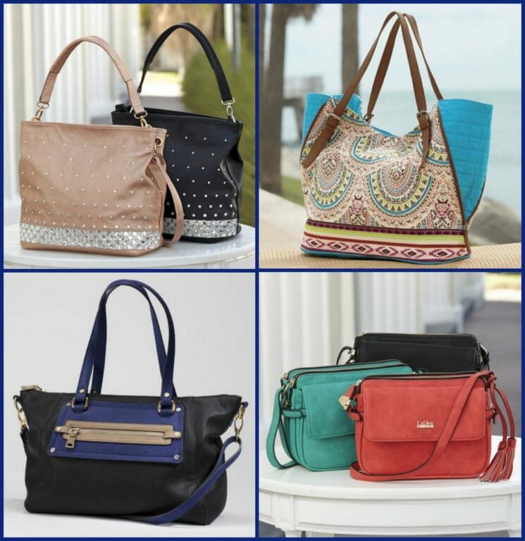 Several styles and colors of handbags