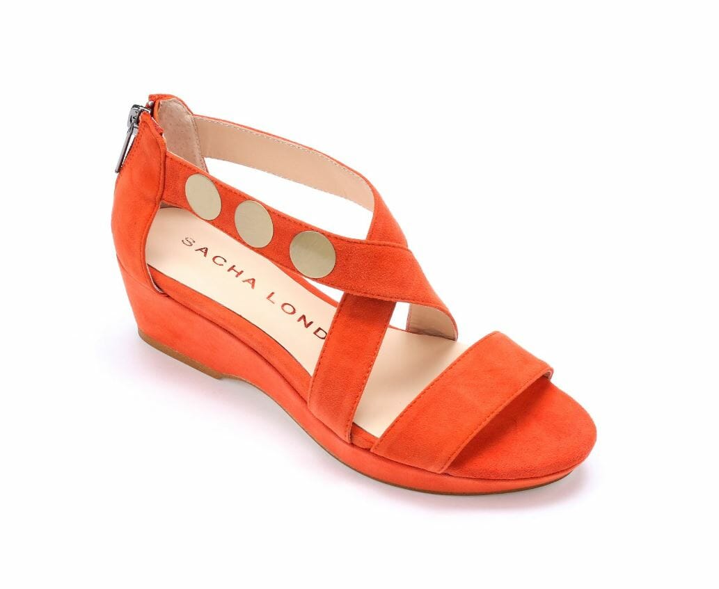 Orange suede sandal with back zip