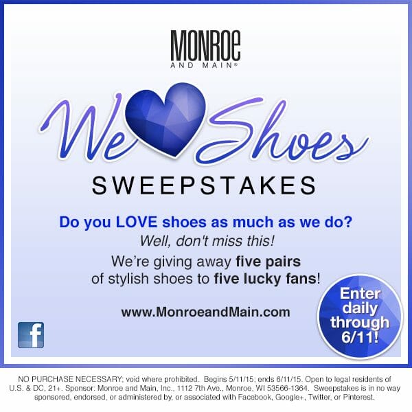 "We Heart Shoes" ‪‎Sweepstakes‬!! Enter for your chance to win new shoes! 