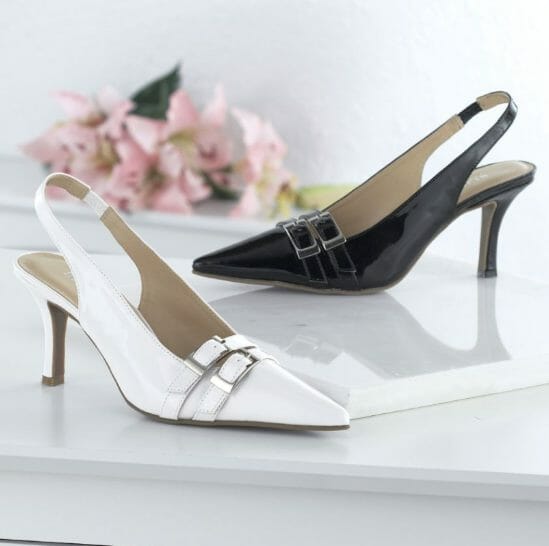 black & white slingback heels