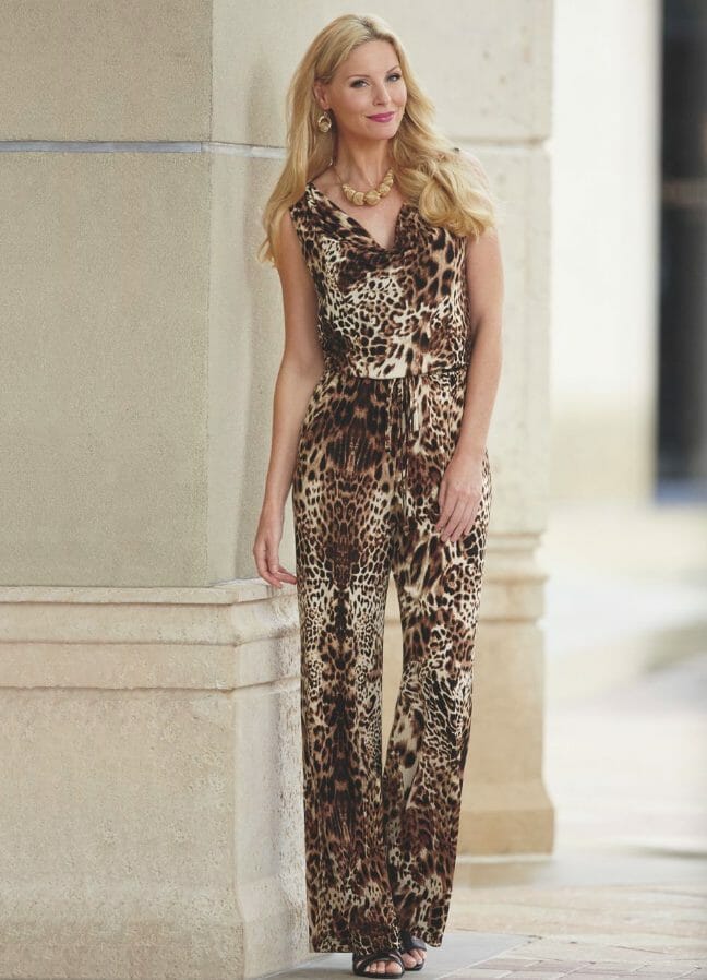 A Cheetah, animal print jumpsuit is one of the bold prints this summer. 