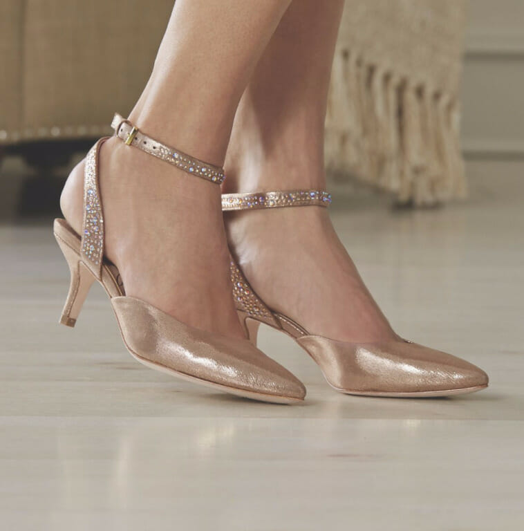 Copper heels with faceted beads and both heel and ankle strap