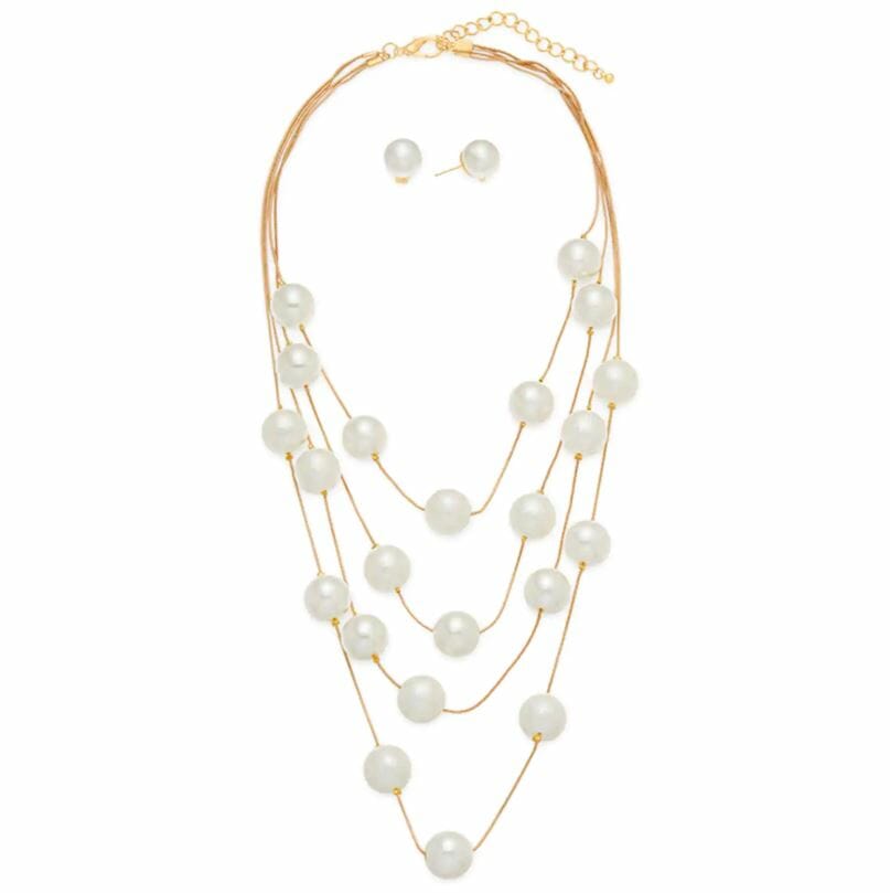 Faux-Pearl Multistrand Necklace/Earring Set