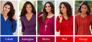 Various women wearing different colored clothing