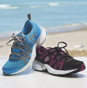 athletic shoes in blue or black