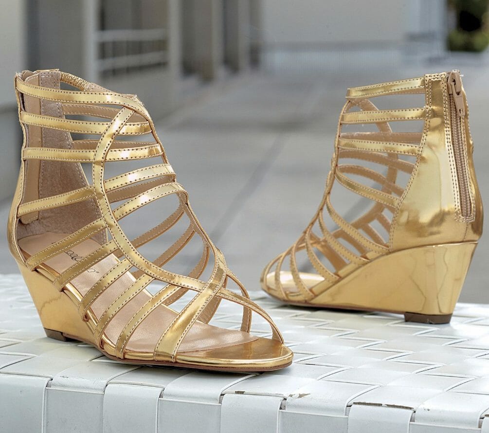 golden gladiator wedge sandals