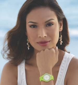 Woman wearing Lime Green Band Watch