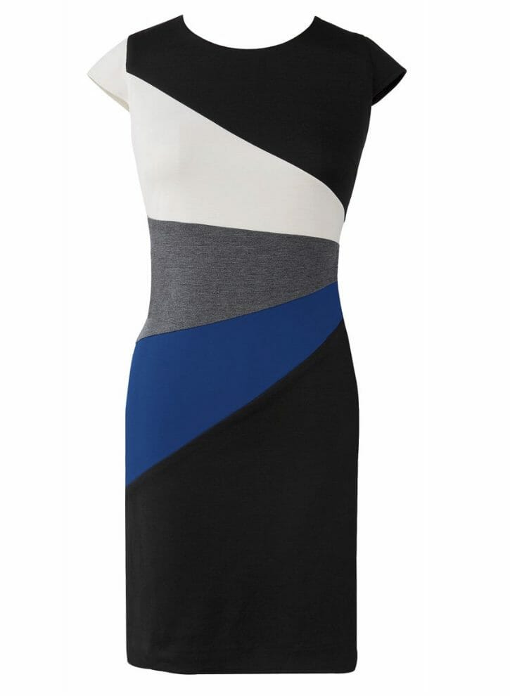 black and blue color block dress