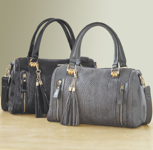 Faux snake textured bag in gray and black