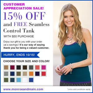 Customer Appreciation Sale! You can 15% off a $50 order AND get our Seamless Control Tank-FREE!