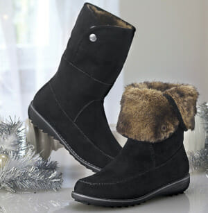 brown flat boots with fold-down cuff