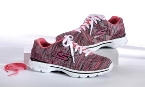 pink multi-color lace-up tennis shoes