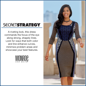 woman wearing a multi-colored block sheath pattern dress