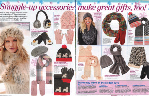 Many colors and styles of winter gloves, scarves and hats