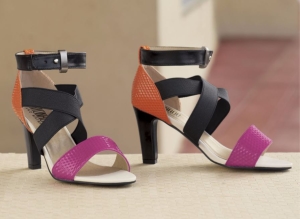 Pink, black and orange colorblock heel with ankle strap