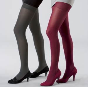 Tights in red or black and matching shoes