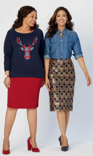 2 women wearing dressy skirt outfits