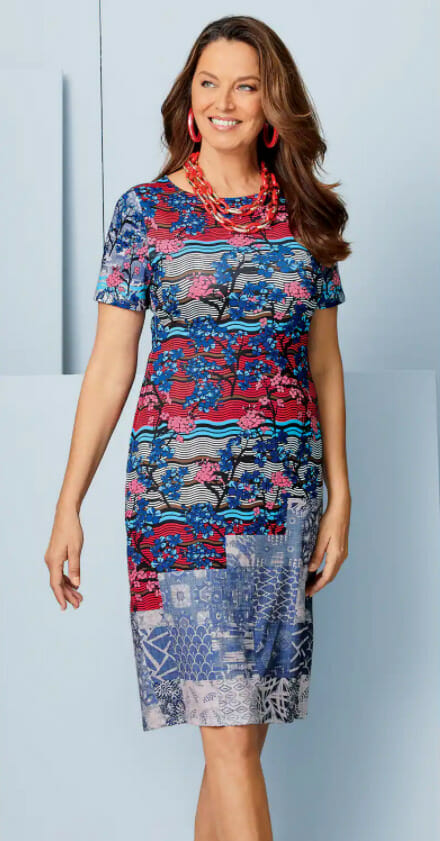 Model in Printed Short Sleeve Just For You Dress