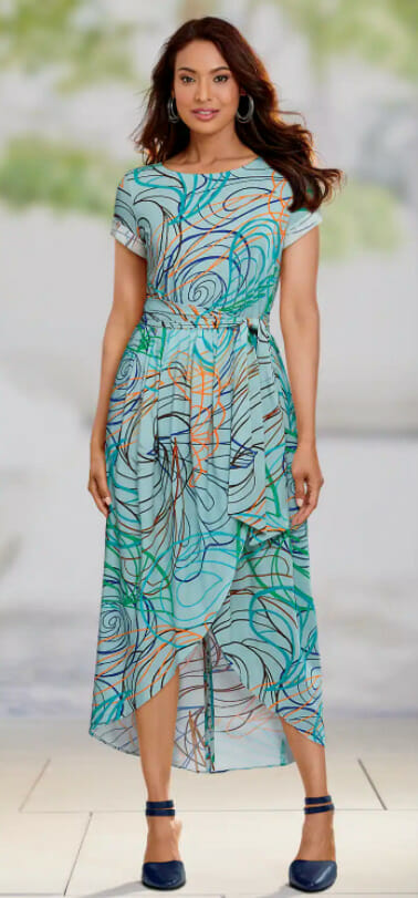 Model in Faux-Wrap Maxi Dress