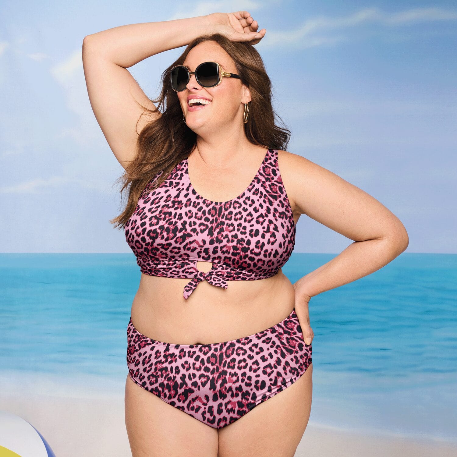 Plus size pink leopard print bikini