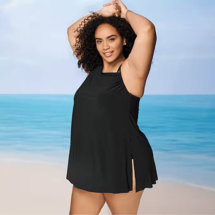 black plus size swimdress